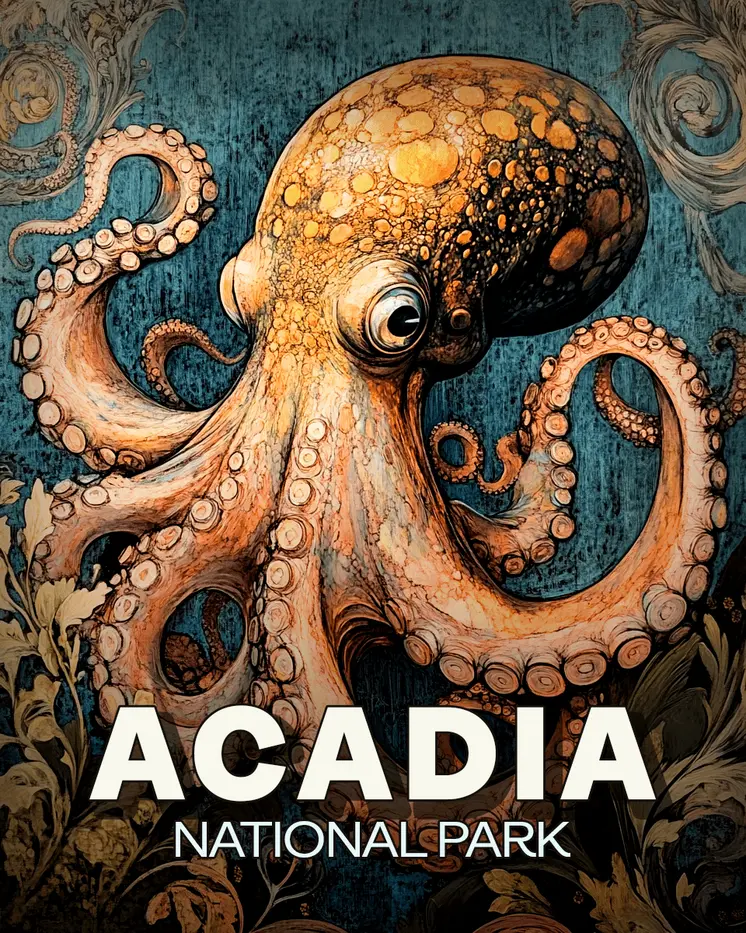 Octopus - Acadia National Park Souvenir Art Prints - 8"x10" Artwork for 11"x14" Frame