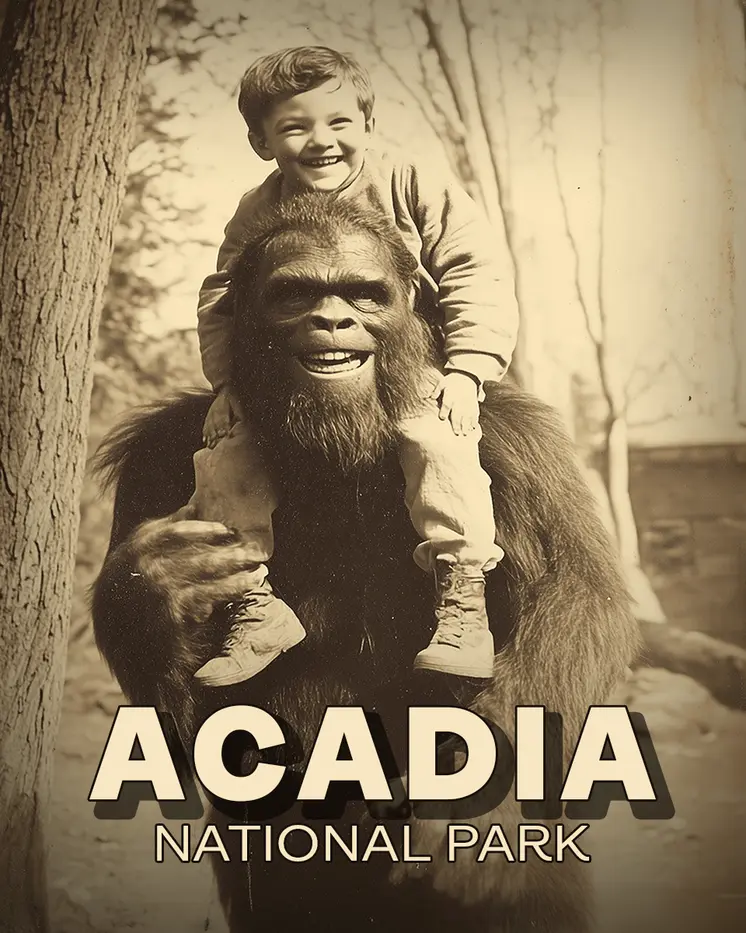 Bigfoot Piggyback - Acadia National Park Souvenir Art Prints - 8"x10" Artwork for 11"x14" Frame