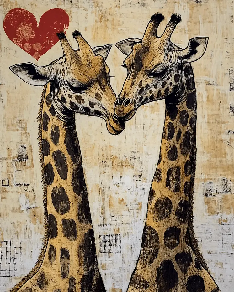 Giraffes #2 - Animals in Love Wall Art Prints – 8″x10″ Artwork for 11″x14″ Frame