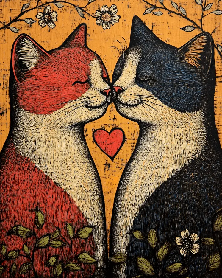 Cats #2 - Animals in Love Wall Art Prints – 8″x10″ Artwork for 11″x14″ Frame