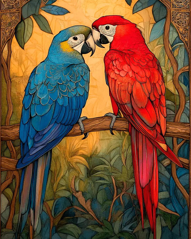 Parrots #1 - Animals in Love Wall Art Prints – 8″x10″ Artwork for 11″x14″ Frame