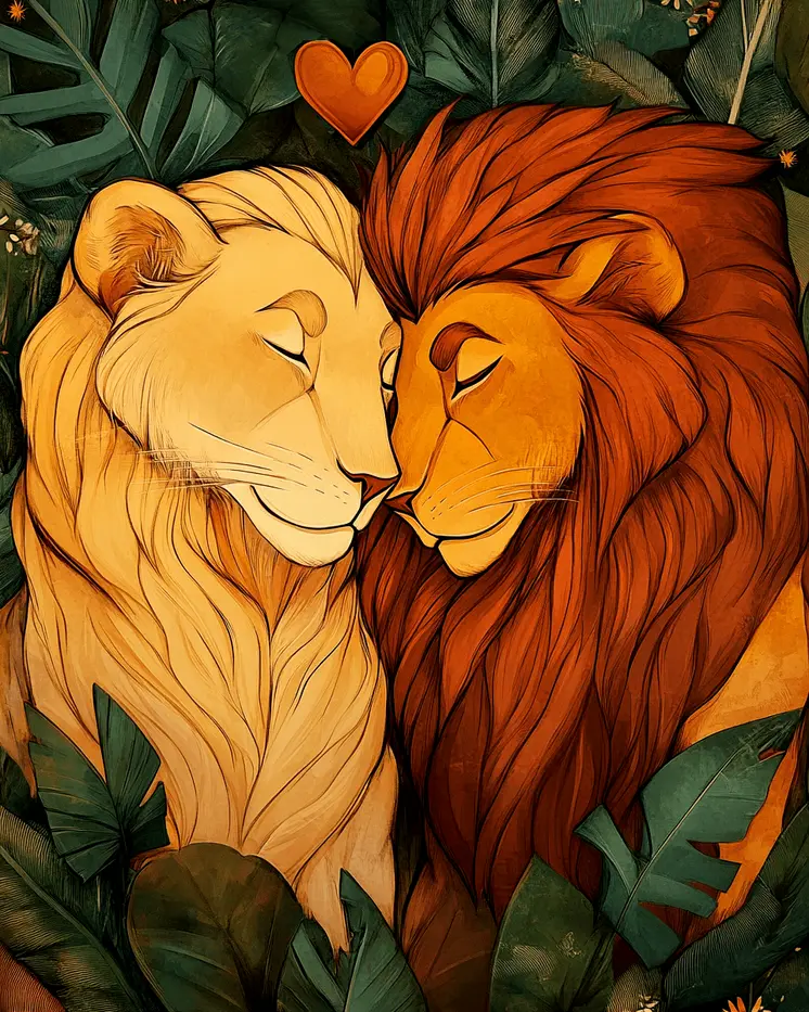 Lions #2 - Animals in Love Wall Art Prints – 8″x10″ Artwork for 11″x14″ Frame