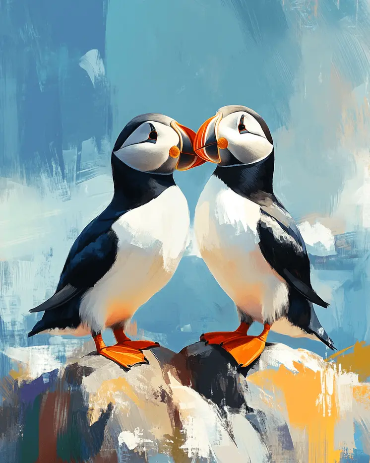 Puffins #2 - Animals in Love Wall Art Prints – 8″x10″ Artwork for 11″x14″ Frame
