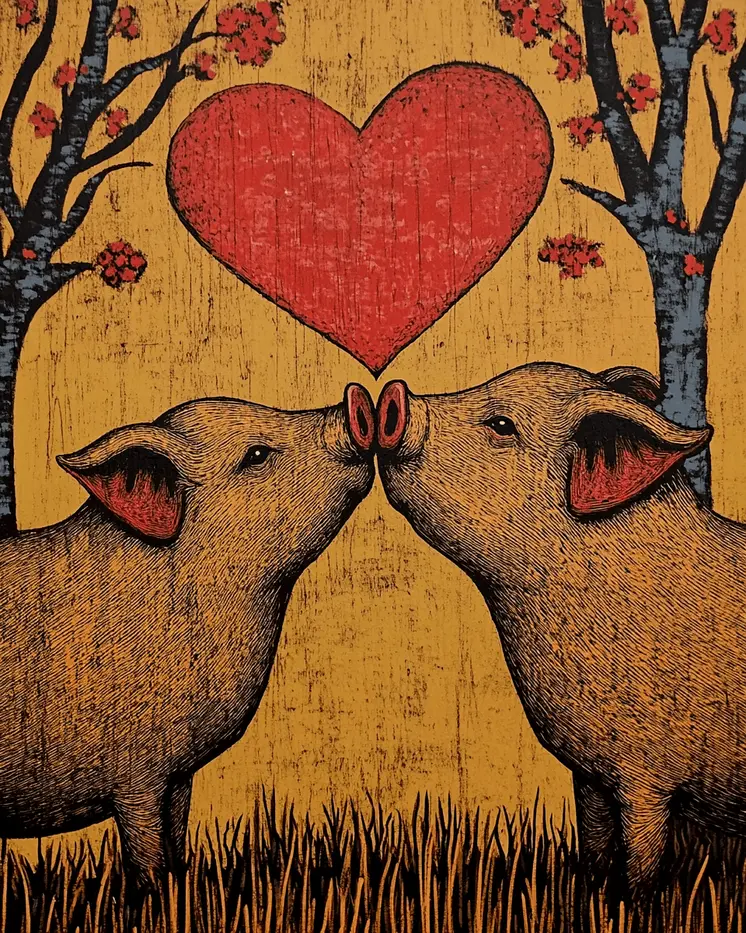 Pigs #6 - Animals in Love Wall Art Prints – 8″x10″ Artwork for 11″x14″ Frame