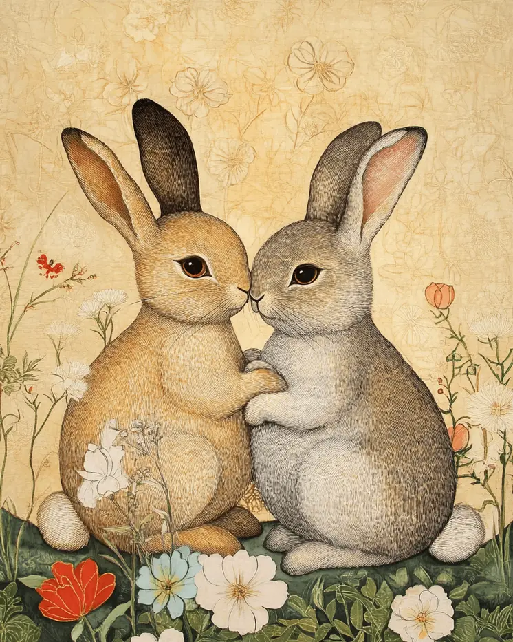 Rabbits #4 - Animals in Love Wall Art Prints – 8″x10″ Artwork for 11″x14″ Frame
