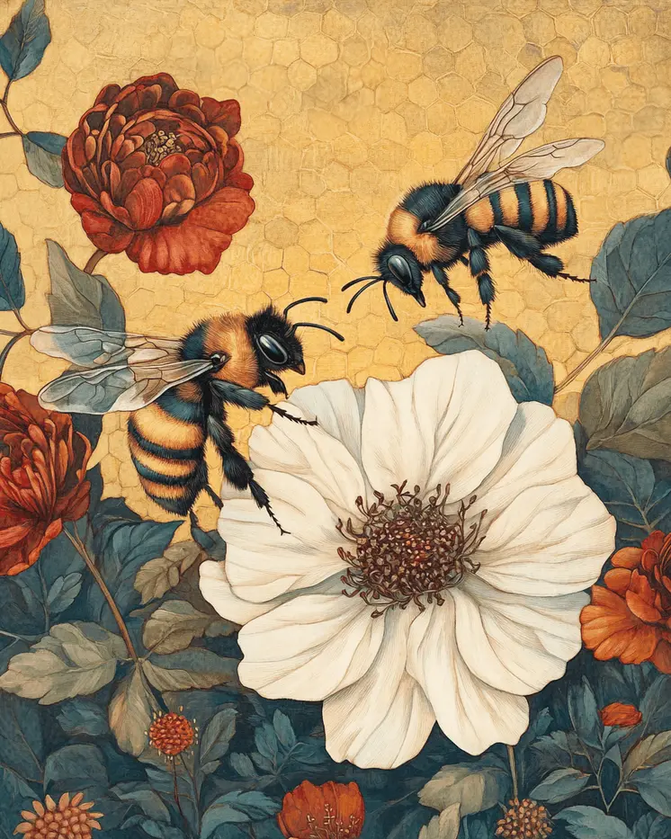 Bees #3 - Honey & Bee Wall Art Prints – 8″x10″ Artwork for 11″x14″ Frame