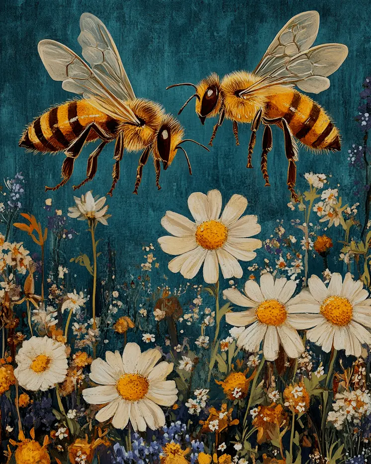 Folksy Honeybee - Honey & Bee Wall Art Prints – 8″x10″ Artwork for 11″x14″ Frame