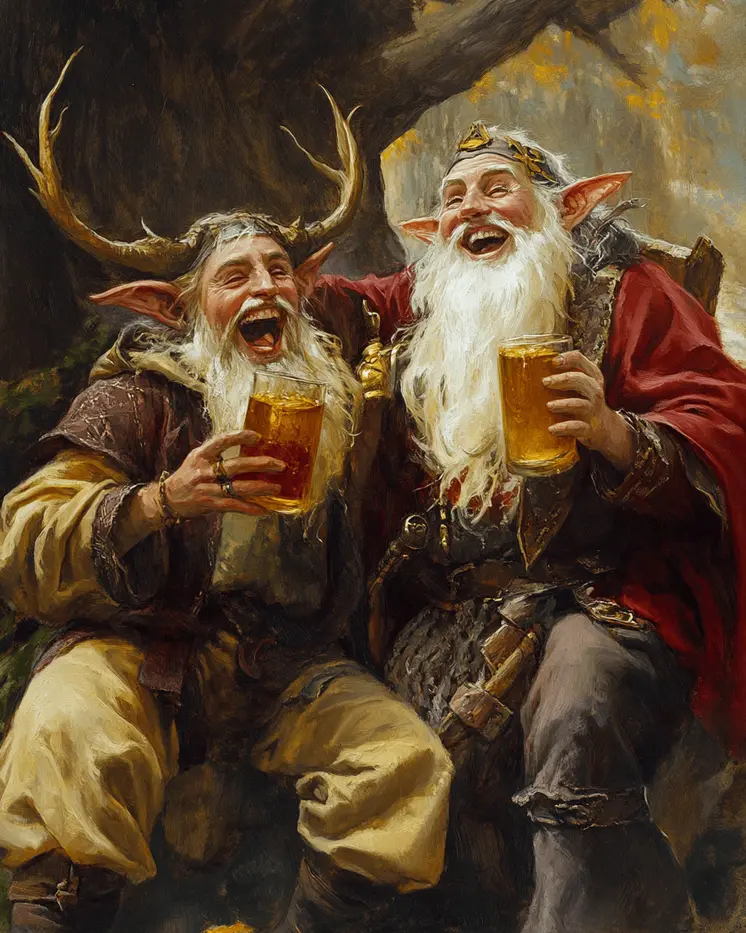 Elves Giving a Toat with Mead - Honey & Bee Wall Art Prints – 8″x10″ Artwork for 11″x14″ Frame