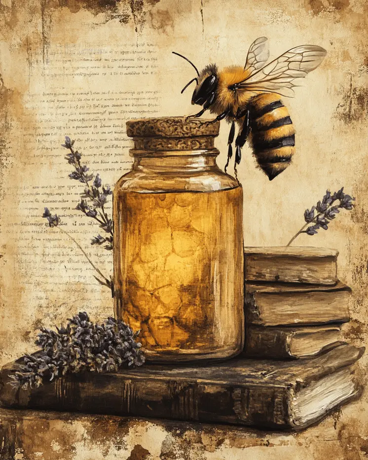 Honey & Bee Still-Life - Honey & Bee Wall Art Prints – 8″x10″ Artwork for 11″x14″ Frame