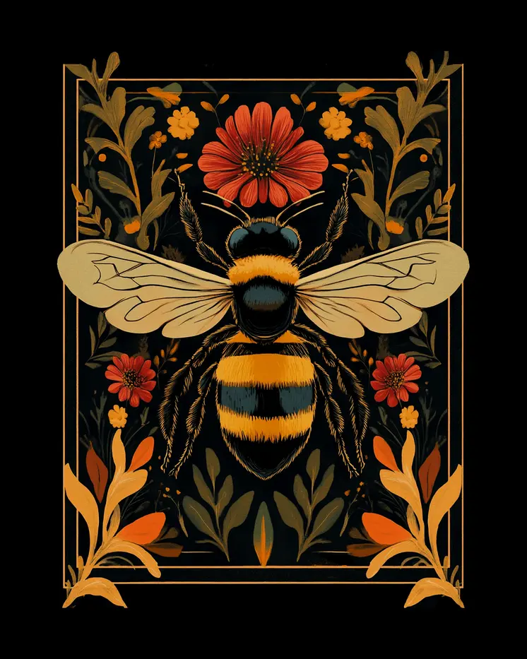 Bee #1 - Honey & Bee Wall Art Prints – 8″x10″ Artwork for 11″x14″ Frame