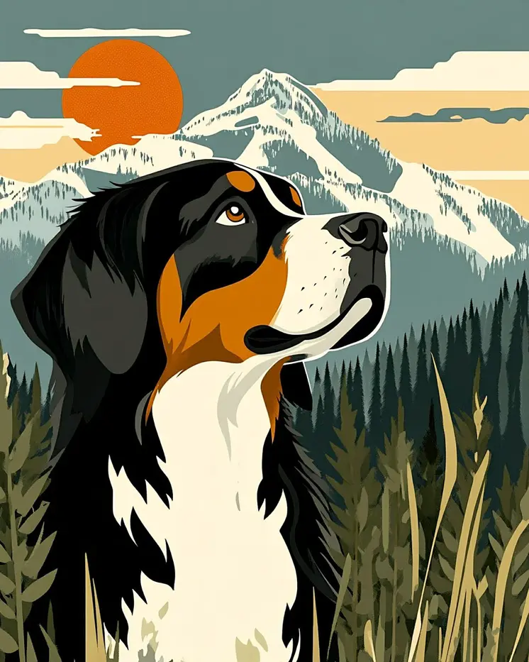 Noble Bernese Mountain Dog - Pet Dog Still Life Wall Art Prints – 8″x10″ Artwork for 11″x14″ Frame