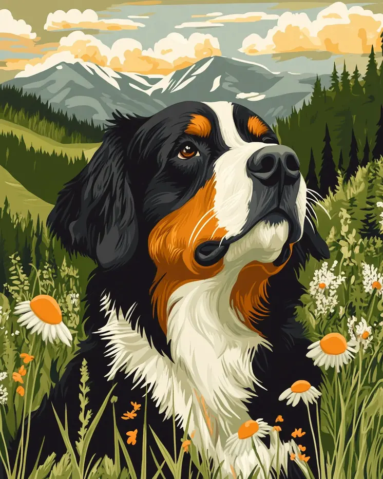 Alpine Bernese Mountain Dog - Pet Dog Still Life Wall Art Prints – 8″x10″ Artwork for 11″x14″ Frame