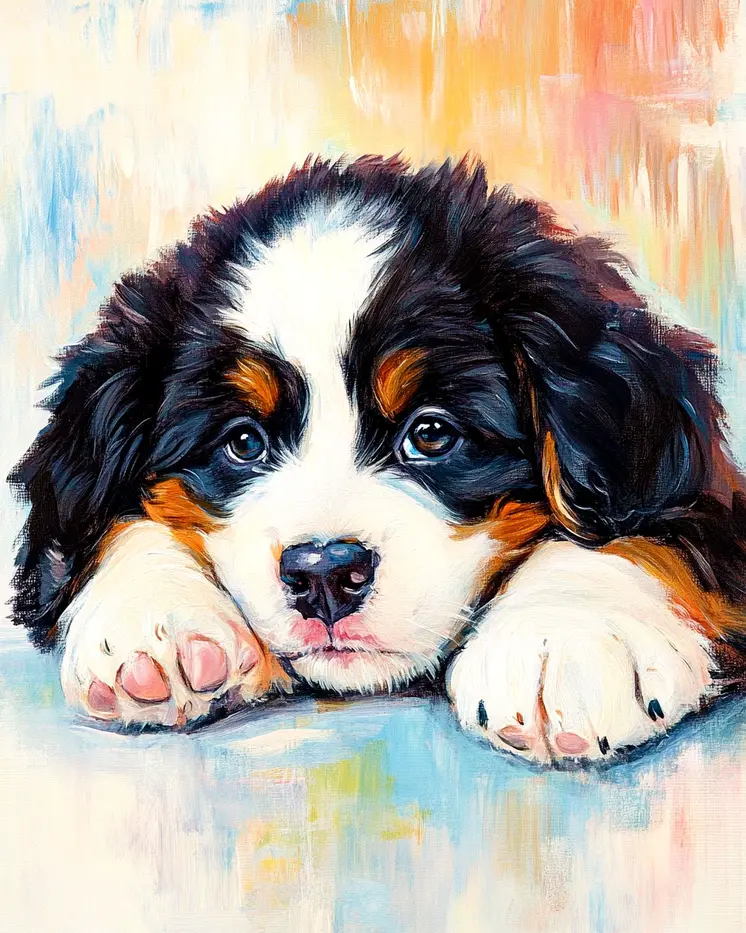 Bernese Mountain Dog Puppy - Pet Dog Still Life Wall Art Prints – 8″x10″ Artwork for 11″x14″ Frame