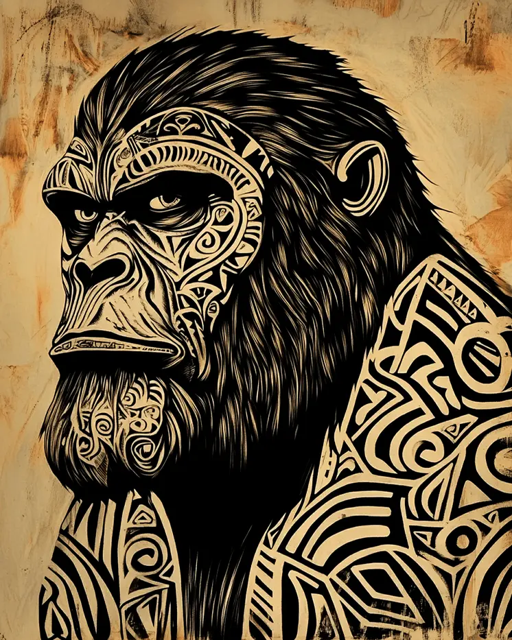 Bigfoot Tattoo Woodblock - Bigfoot Art Prints – 8″x10″ Artwork in 11″x14″ Mat
