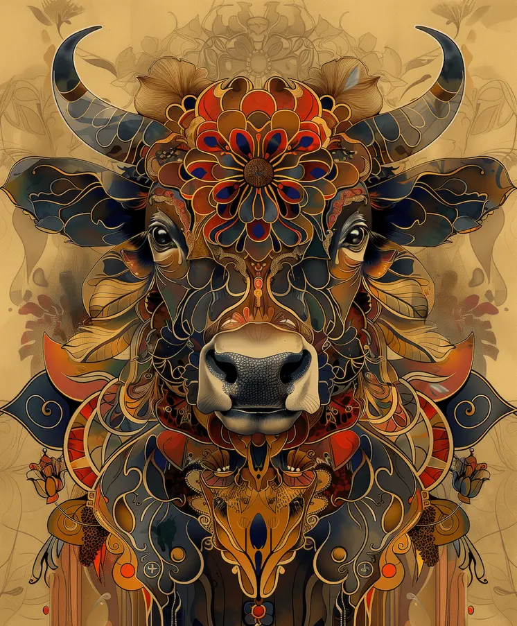 Bison Art Nouveau Spectacular - Animal Kingdom Wall Art Prints in Art Nouveau Style – 8″x10″ Artwork for 11″x14″ Frame