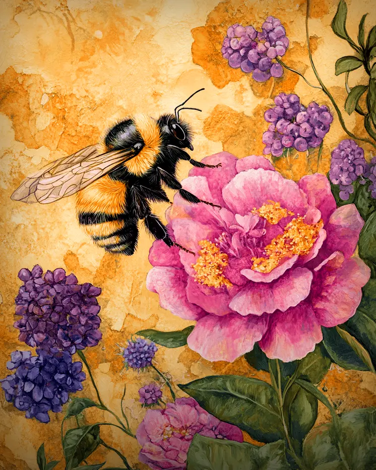 Garden Bumblebee - Honey & Bee Wall Art Prints – 8″x10″ Artwork for 11″x14″ Frame