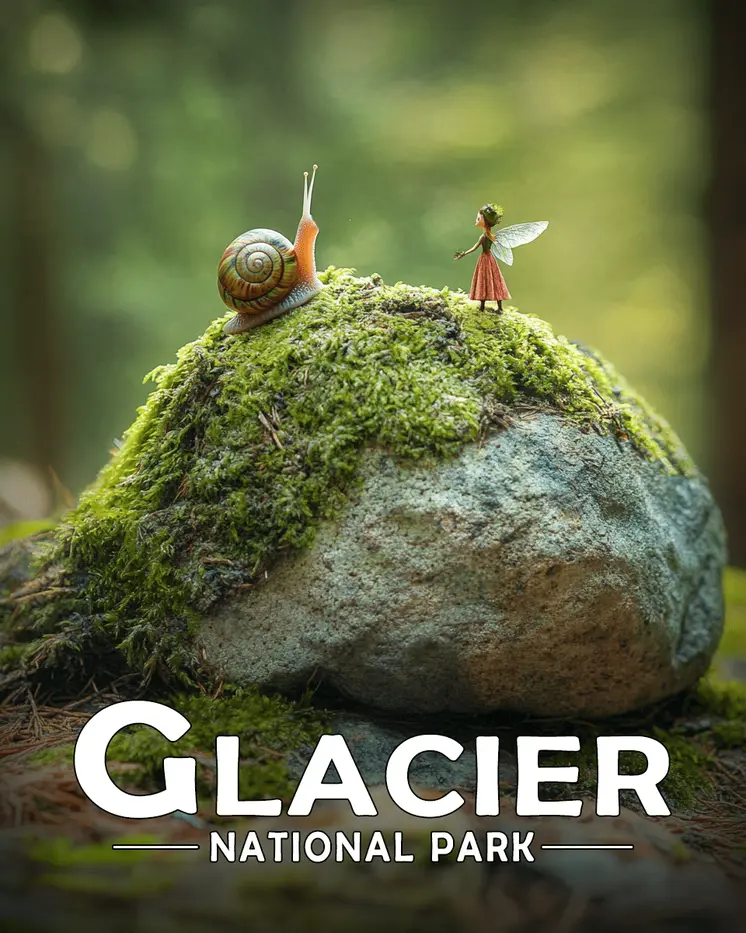 Fairy Meets Snail - Glacier Souvenir Art Prints - 8"x10" Artwork for 11"x14" Frame
