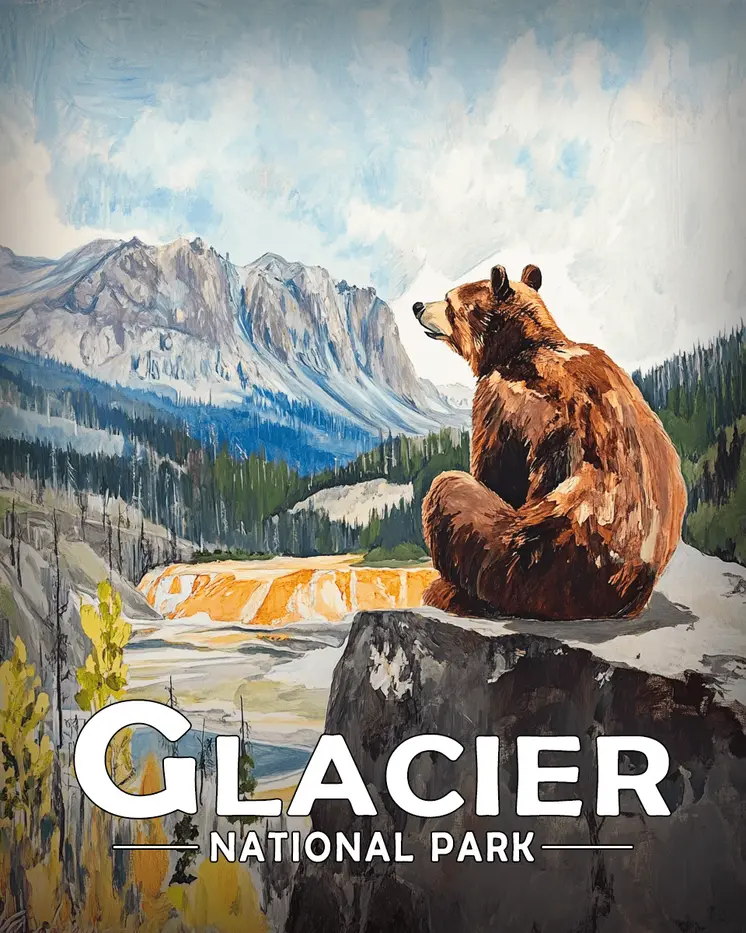 Sitting Bear - Glacier Souvenir Art Prints - 8"x10" Artwork for 11"x14" Frame