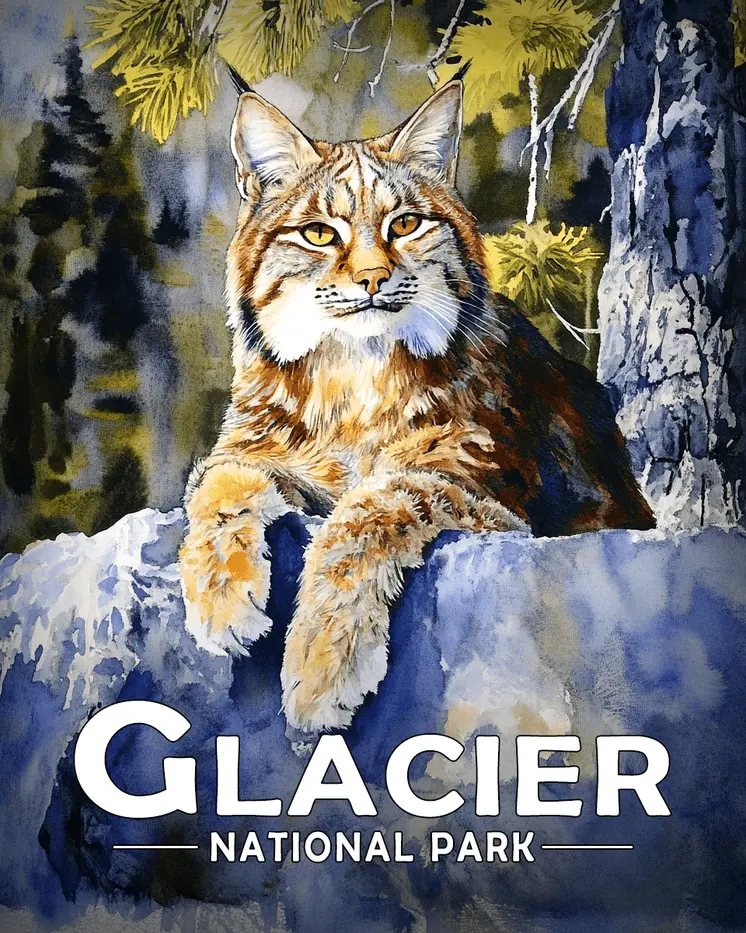 Canadian lynx - Glacier Souvenir Art Prints - 8"x10" Artwork for 11"x14" Frame