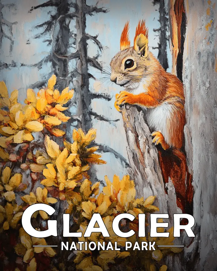 Red Squirrel - Glacier Souvenir Art Prints - 8"x10" Artwork for 11"x14" Frame