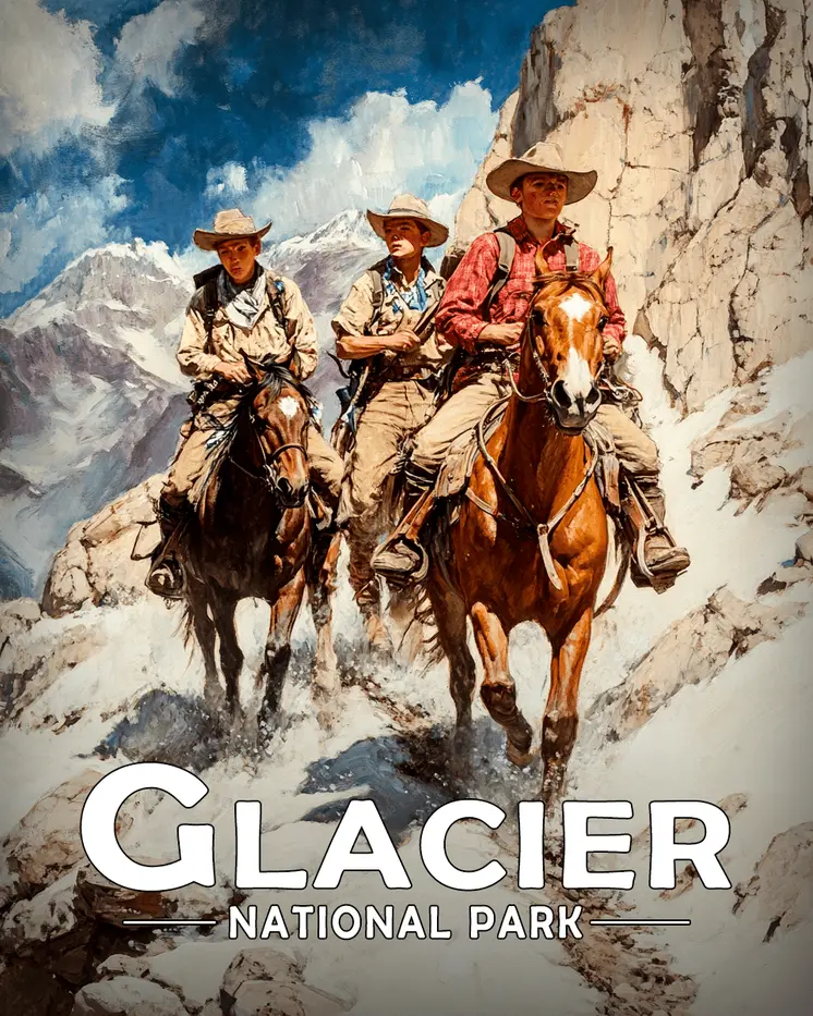 Trail Ride - Glacier Souvenir Art Prints - 8"x10" Artwork for 11"x14" Frame