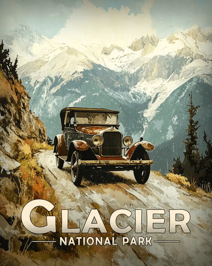 High Mountain Ride - Glacier Souvenir Art Prints - 8"x10" Artwork for 11"x14" Frame