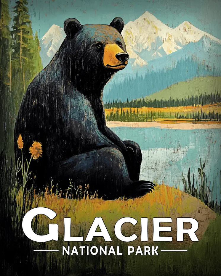 Black Bear Sitting by McDonald Lake - Glacier Souvenir Art Prints - 8"x10" Artwork for 11"x14" Frame