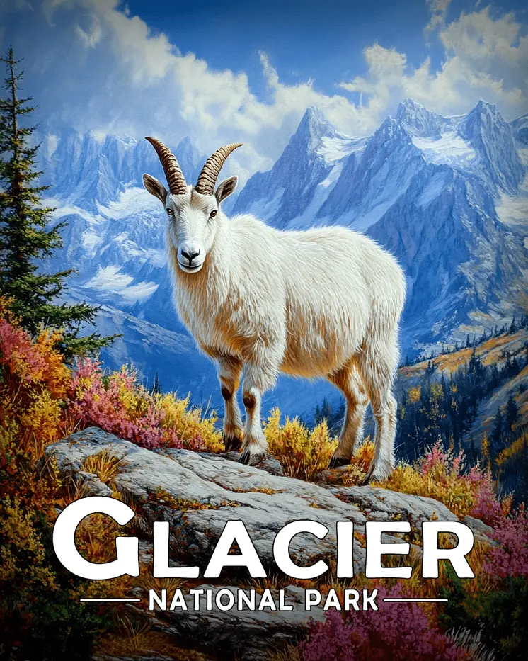 Mountain Goat - Glacier Souvenir Art Prints - 8"x10" Artwork for 11"x14" Frame