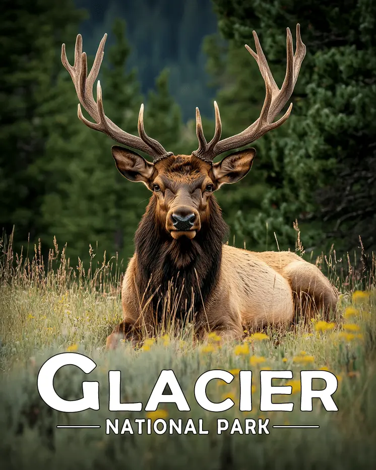 Bull Elk Resting - Glacier Souvenir Art Prints - 8"x10" Artwork for 11"x14" Frame