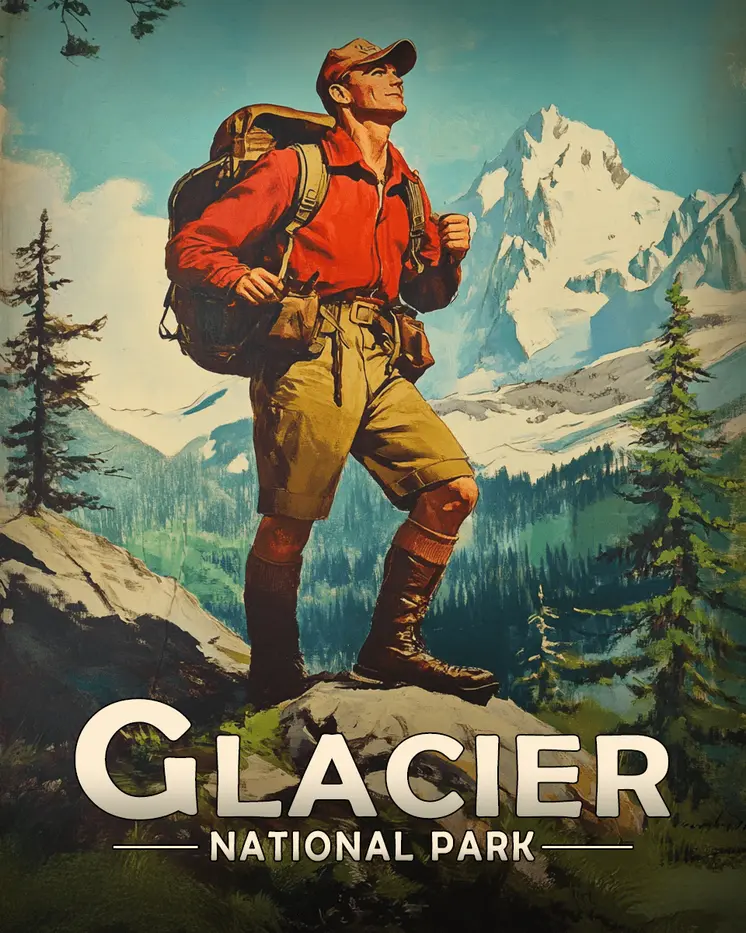 Lone Hiker - Glacier Souvenir Art Prints - 8"x10" Artwork for 11"x14" Frame
