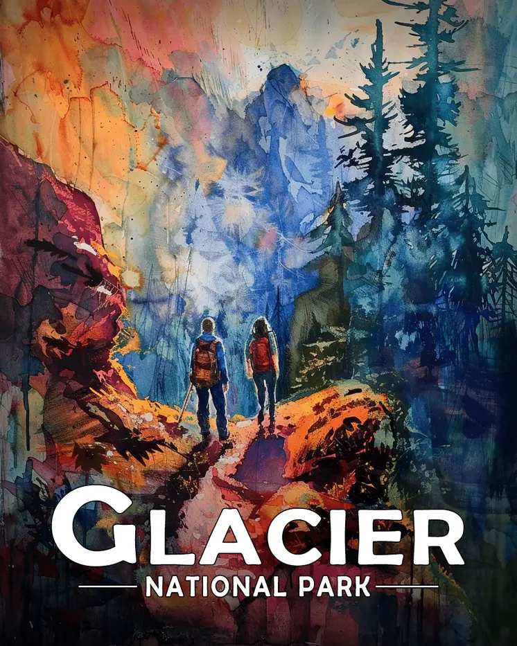 Amazing Hike - Glacier Souvenir Art Prints - 8"x10" Artwork for 11"x14" Frame