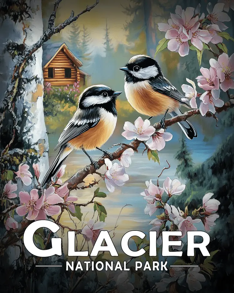 Chickadees - Glacier Souvenir Art Prints - 8"x10" Artwork for 11"x14" Frame