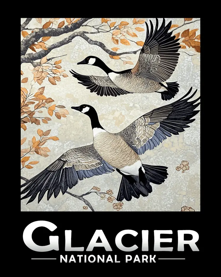 Flying Canadian Geese - Glacier Souvenir Art Prints - 8"x10" Artwork for 11"x14" Frame