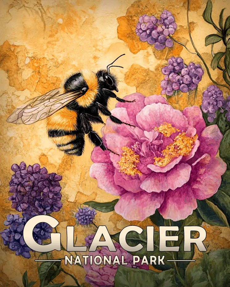Garden Bumblebee - Glacier Souvenir Art Prints - 8"x10" Artwork for 11"x14" Frame