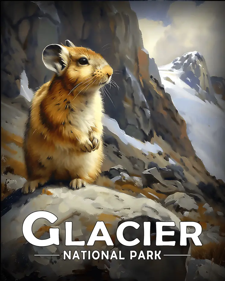 Alert Pika - Glacier Souvenir Art Prints - 8"x10" Artwork for 11"x14" Frame