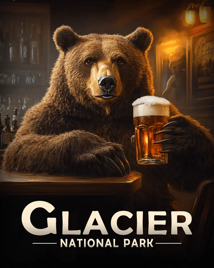 Grizzly Beer - Glacier Souvenir Art Prints - 8"x10" Artwork for 11"x14" Frame
