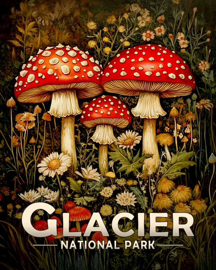 Amanitas - Glacier Souvenir Art Prints - 8"x10" Artwork for 11"x14" Frame