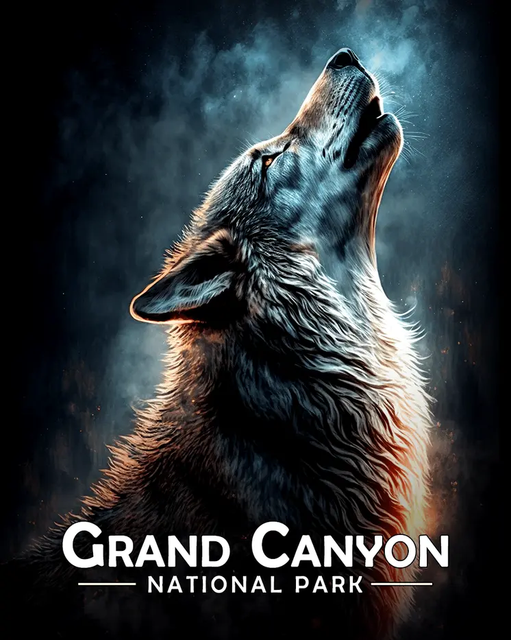 Howling Wolf - Grand Canyon Souvenir Art Prints - 8"x10" Artwork for 11"x14" Frame