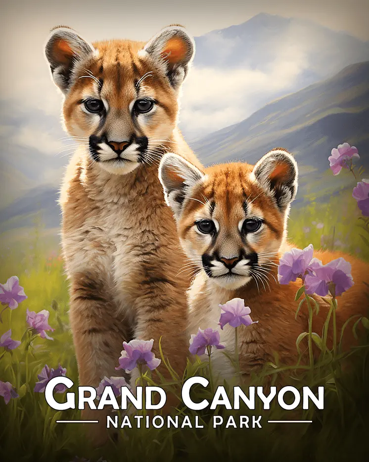 Mountain Lion Cubs - Grand Canyon Souvenir Art Prints - 8"x10" Artwork for 11"x14" Frame
