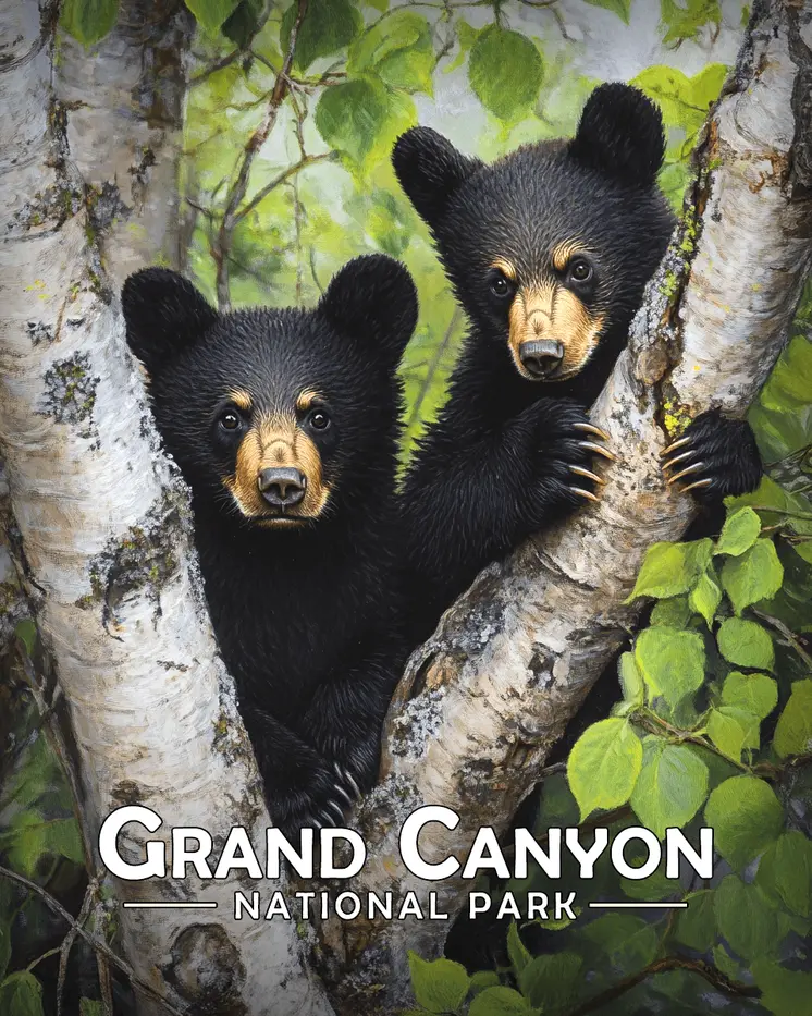 Two Bear Cubs - Grand Canyon Souvenir Art Prints - 8"x10" Artwork for 11"x14" Frame