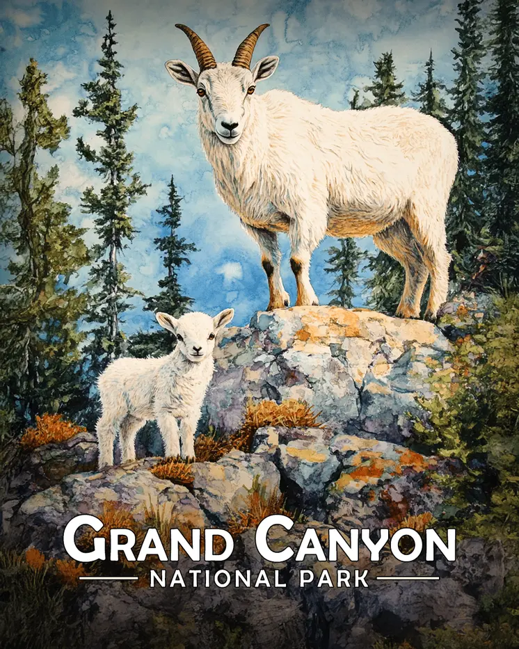Mountain Goat & Baby - Grand Canyon Souvenir Art Prints - 8"x10" Artwork for 11"x14" Frame