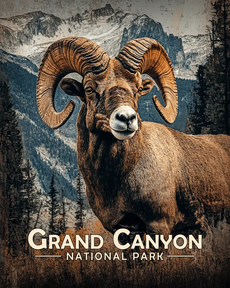 Bighorn Ram - Grand Canyon Souvenir Art Prints - 8"x10" Artwork for 11"x14" Frame