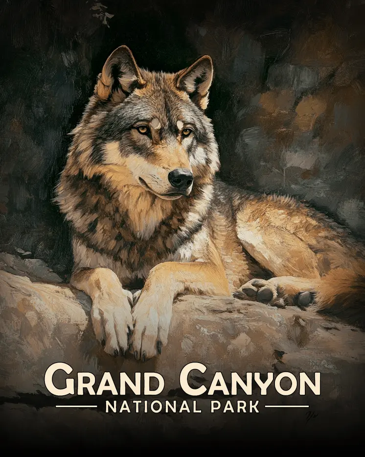Relaxing Wolf - Grand Canyon Souvenir Art Prints - 8"x10" Artwork for 11"x14" Frame