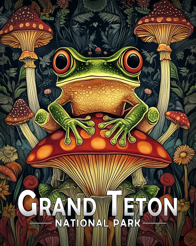 Frog on Mushroom - Grand Tetons Souvenir Art Prints - 8"x10" Artwork for 11"x14" Frame