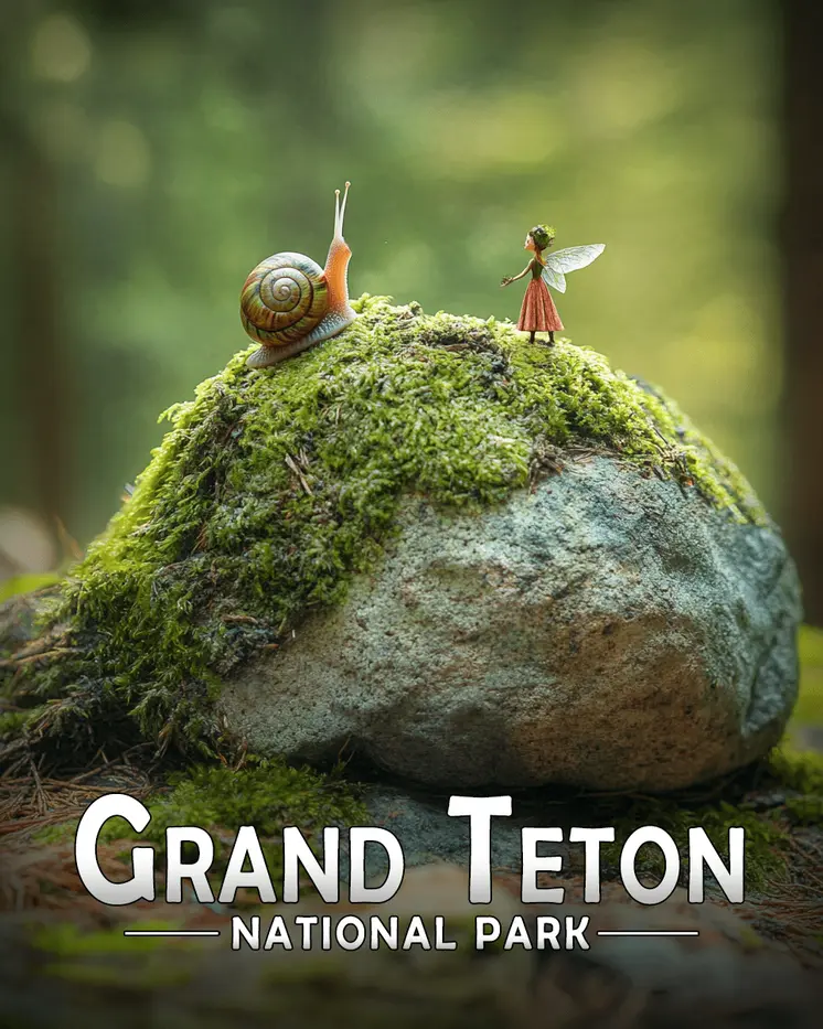 Fairy Meets Snail - Grand Tetons Souvenir Art Prints - 8"x10" Artwork for 11"x14" Frame