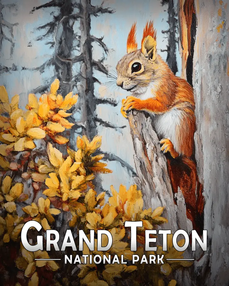 Red Squirrel - Grand Tetons Souvenir Art Prints - 8"x10" Artwork for 11"x14" Frame