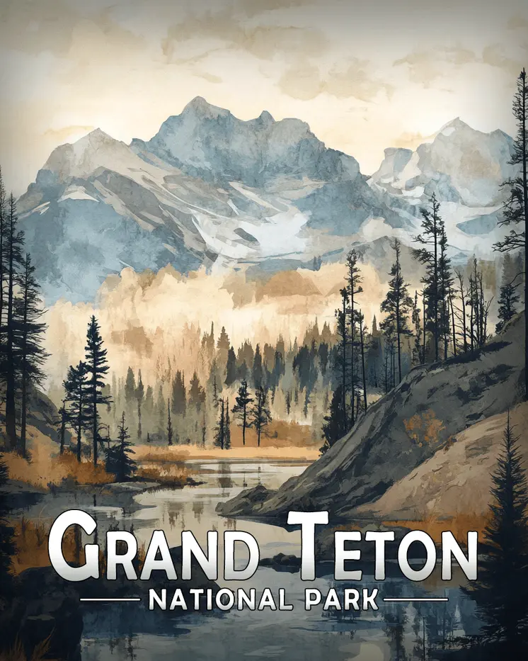 Mountain Morning - Grand Tetons Souvenir Art Prints - 8"x10" Artwork for 11"x14" Frame