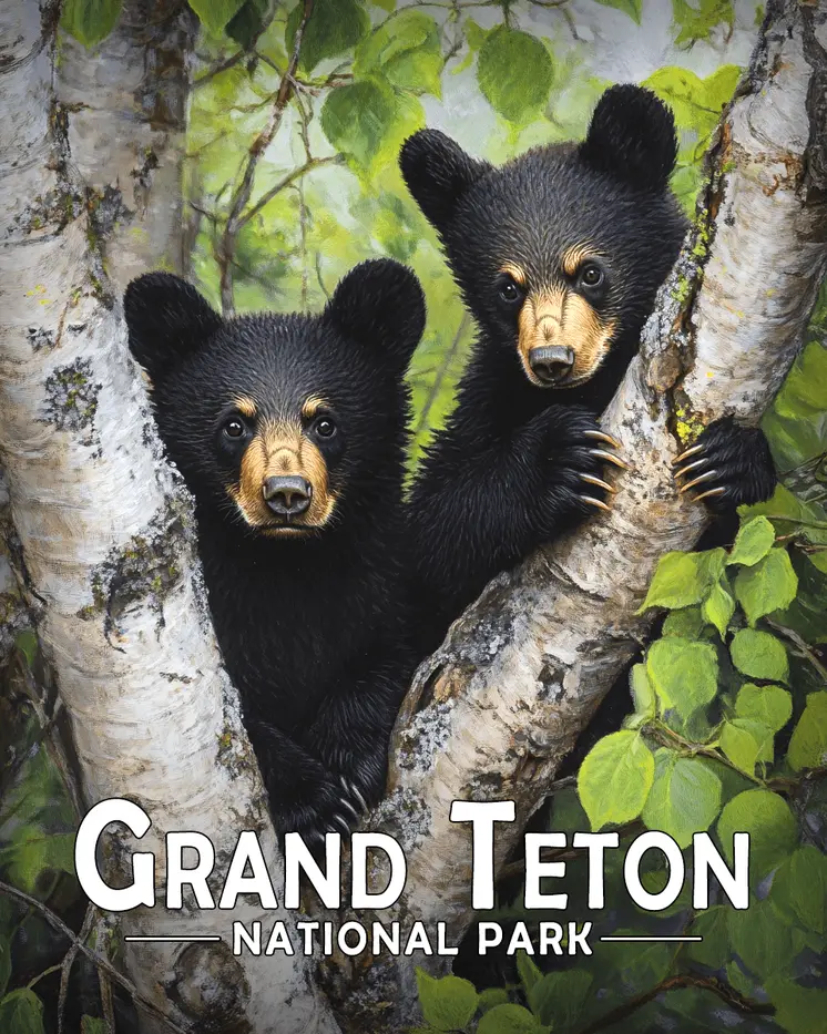 Two Bear Cubs - Grand Tetons Souvenir Art Prints - 8"x10" Artwork for 11"x14" Frame