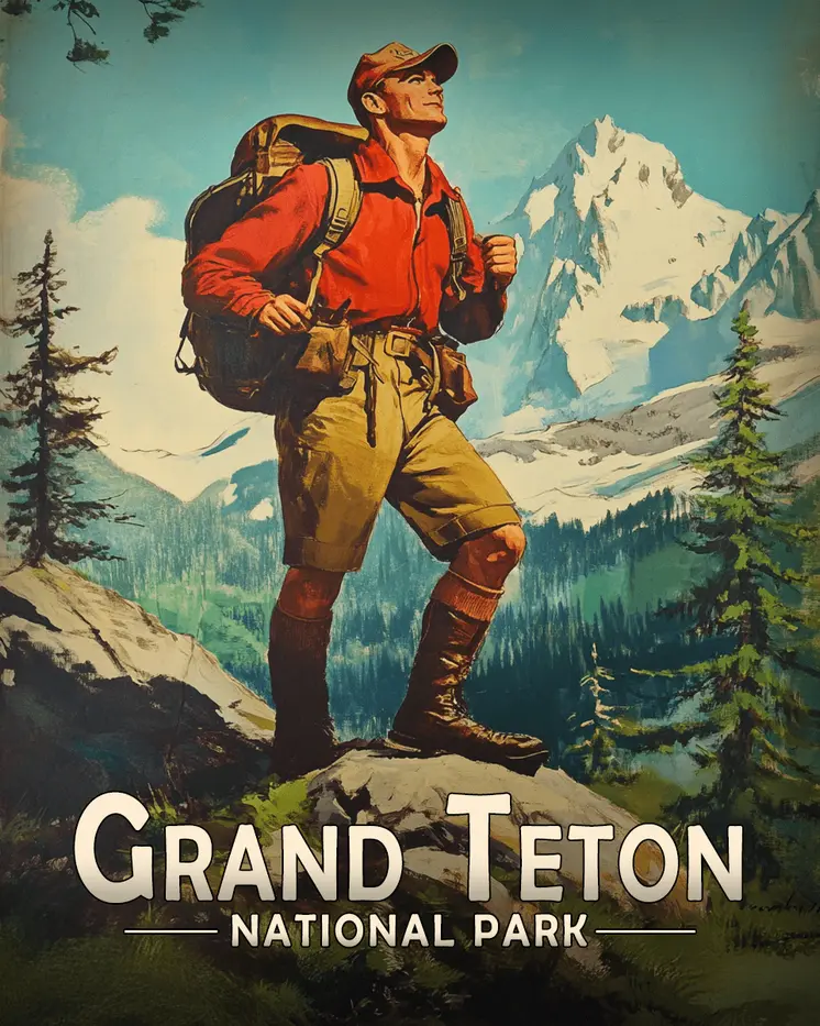 Lone Hiker - Grand Tetons Souvenir Art Prints - 8"x10" Artwork for 11"x14" Frame