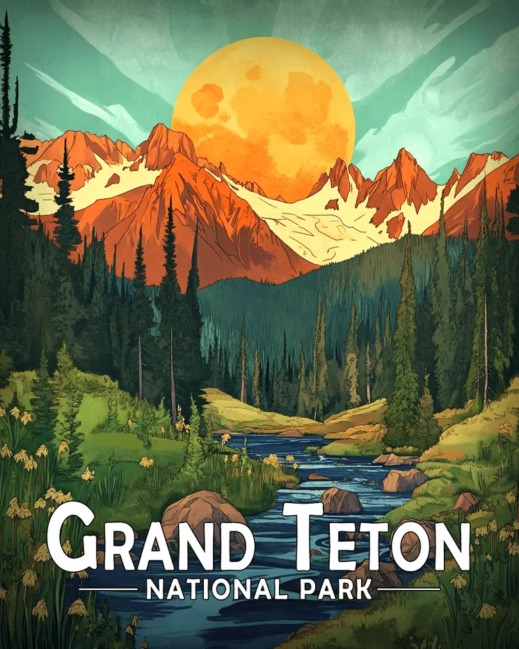 Bright Morning Sunrise - Grand Tetons Souvenir Art Prints - 8"x10" Artwork for 11"x14" Frame